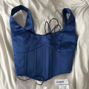 Danielle Guizio Satin Lace-Up Bustier Top in Navy S